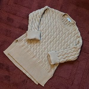 J. Crew Tan Cotton Cableknit Crewneck Sweater